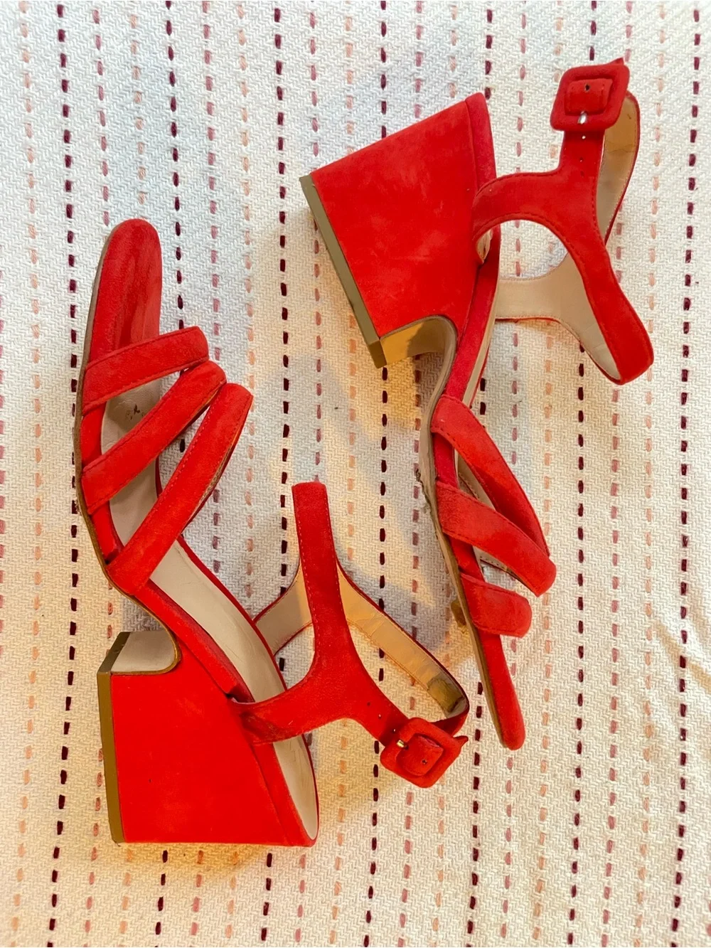 Mango Red Suede Platform Sandals